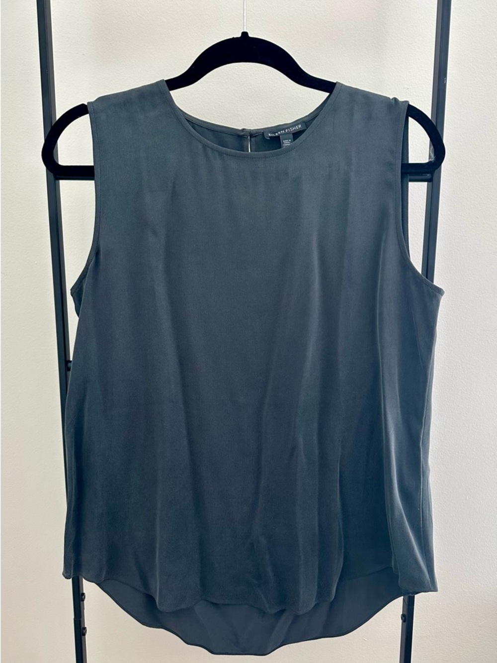 Eileen Fisher Sleeveless Silk Shell in Charcoal Gray